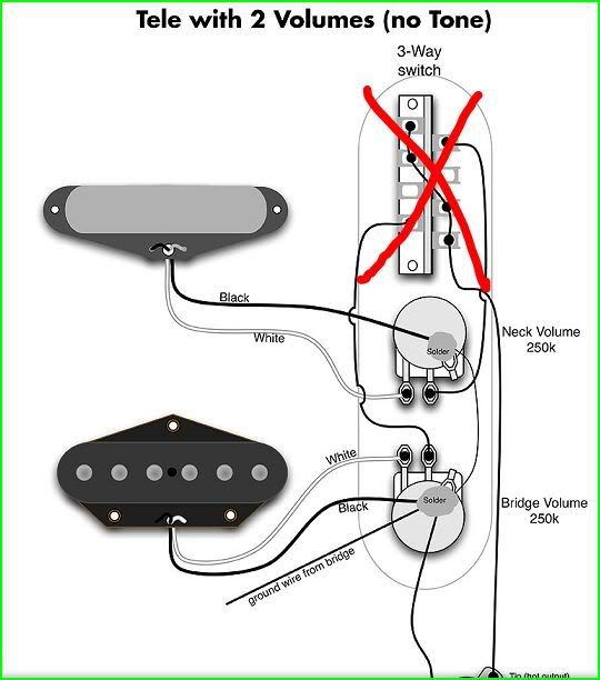 Help with 3-way switch wiring (2-volume, no tone) | Telecaster Guitar Forum